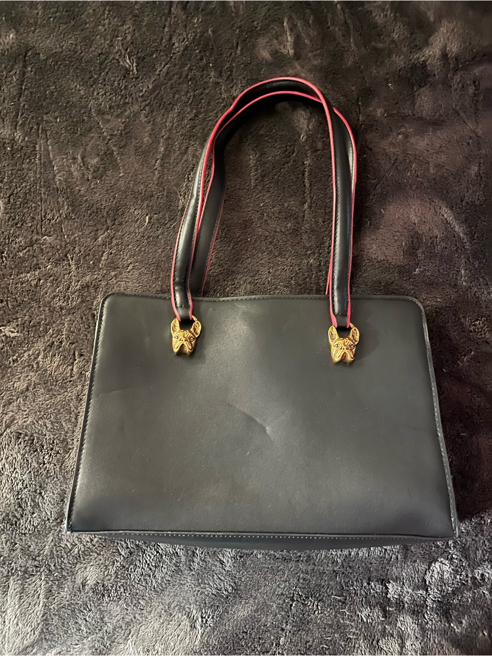 Betsey Johnson Black Frenchie Purse with Red Heart Charm and Gold Accents - Picture 3 of 9